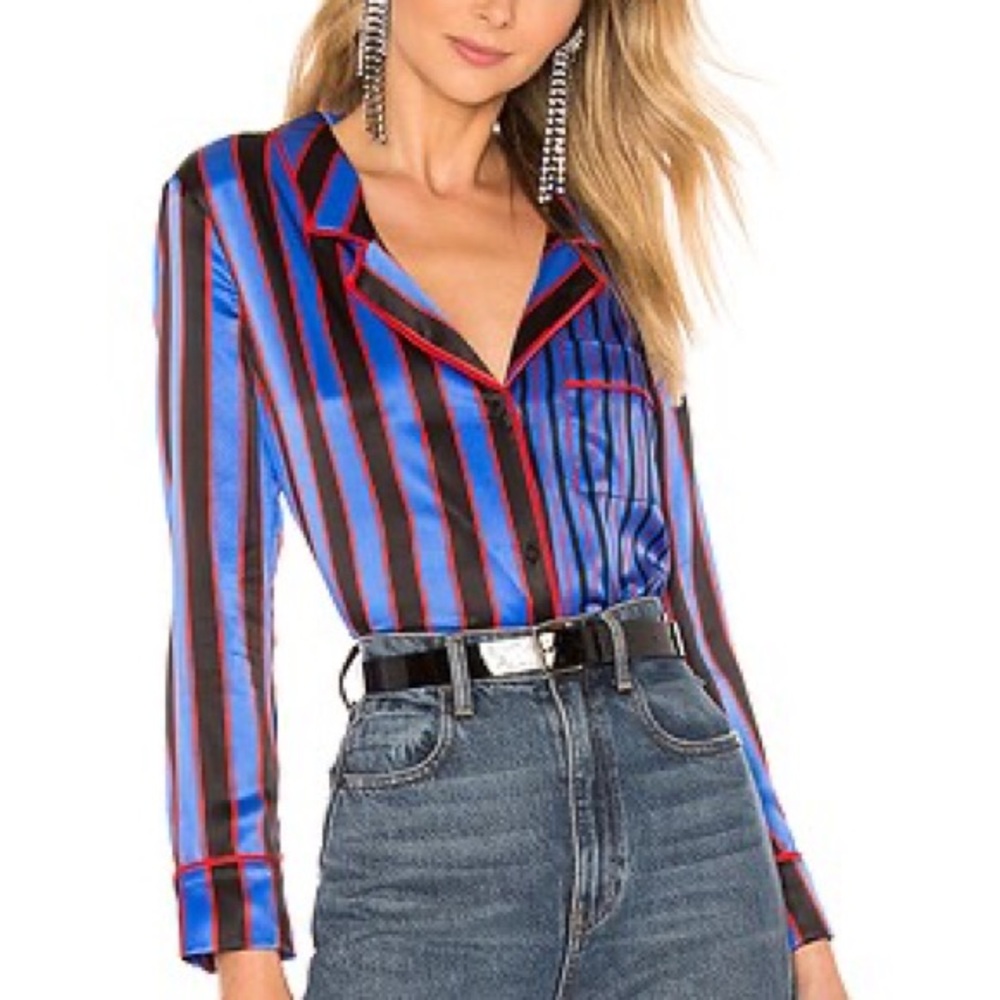 Alice + Olivia Blue and Red Striped Button Down Shirt